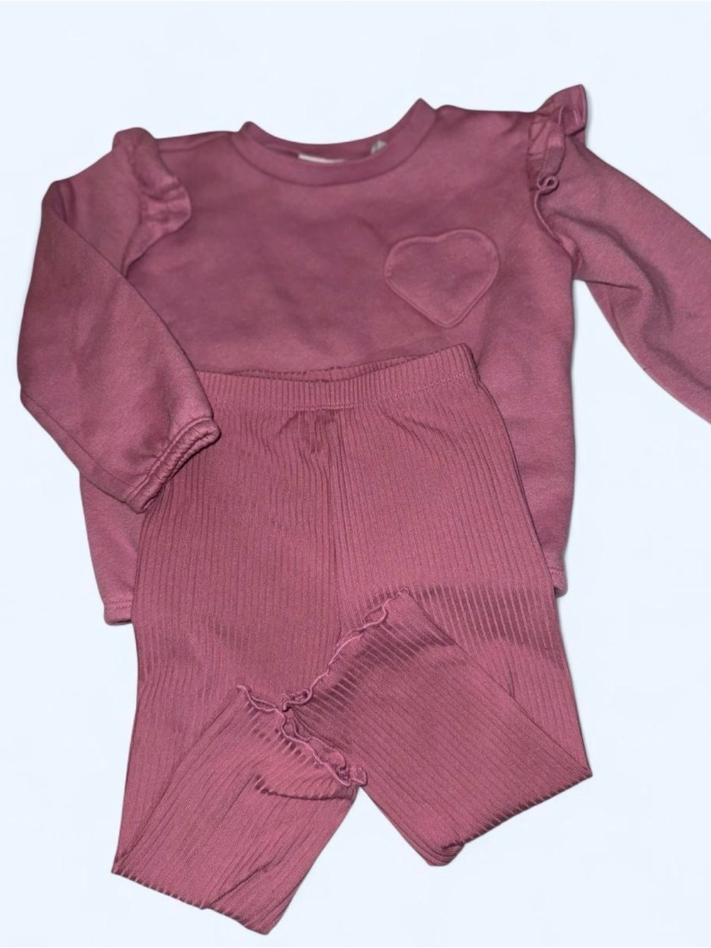 The Childrens Place Girls Mauve Pink Heart Sweatshirt & Ribbed Leggings Set